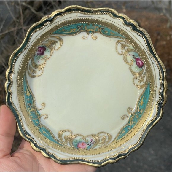 Antique Porcelain Hand Painted Gilt Mayonnaise Sauce Dish w Underplate Victorian - Picture 4 of 16